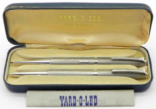 Vintage Solid Silver Yard O Led Ballpoint Pen & Pencil Set,  Birmingham 1970.