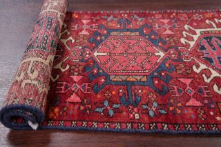 Antique Geometric Tribal Heriz Persian Runner Rug Hand - Knotted Oriental RED 2x5 12