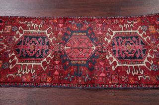 Antique Geometric Tribal Heriz Persian Runner Rug Hand - Knotted Oriental Red 2x5