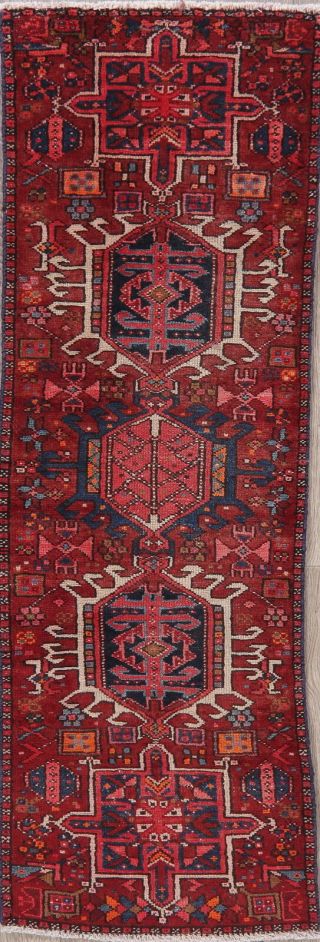 Antique Geometric Tribal Heriz Persian Runner Rug Hand - Knotted Oriental RED 2x5 2
