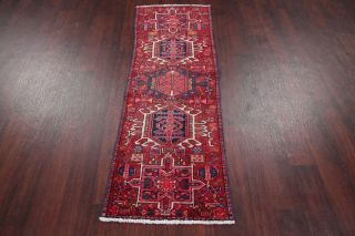 Antique Geometric Tribal Heriz Persian Runner Rug Hand - Knotted Oriental RED 2x5 3