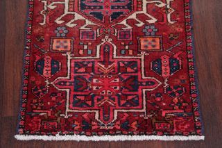 Antique Geometric Tribal Heriz Persian Runner Rug Hand - Knotted Oriental RED 2x5 5