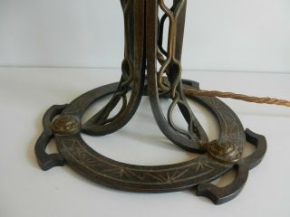 Antique Art Nouveau Wrought Iron & Brass Tall Table Lamp From Bag Turgi