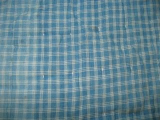 ANTIQUE EARLY CADET BLUE HOMESPUN CHECK COMFORTER QUILT primitive 2