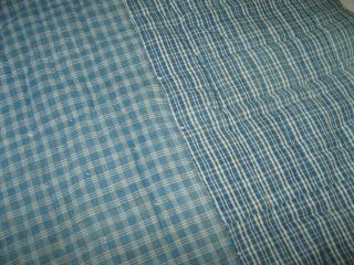 ANTIQUE EARLY CADET BLUE HOMESPUN CHECK COMFORTER QUILT primitive 3