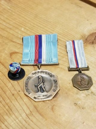 Pre Ww2 Us Reserve Officers Association Medal W Rosette & Mini Medal Rare