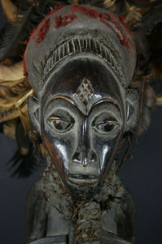 Large CHOKWE Female African ancestor statue with feather headdress,  TRIBAL ART 2
