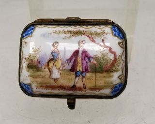 Antique Meissen Porcelain Bronze Mounted Jewelry Pill Snuff Box Painted