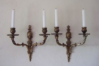 Pair Large Antique French Gilt Bronze Louis Xv 2 Branch Candle Sconces,  Lights