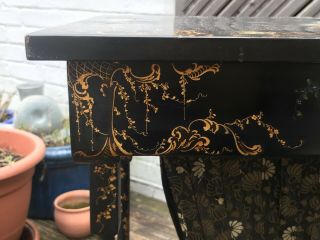 ANTIQUE FLORAL LACQUERED JAPANNED SEWING TABLE @ 1850 - STUNNING KEY 11