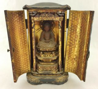Antique 19th C Chinese Asian Carved Chinoiserie Buddah Tabernacle Prayer Cabinet