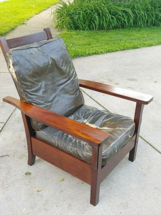 Antique Arts & Crafts Mission Morris Chair Recliner Stickley Brothers Mahogany 8