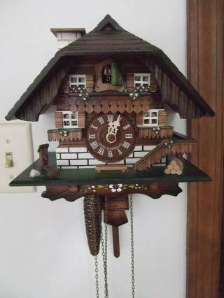 Vtg Cuckoo Clock Hubert Herr Black Forest Triberg Germany Chalet All Wood