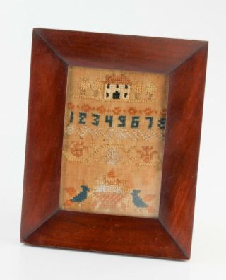 Antique 19th Century Miniature House Sampler Birds Frame