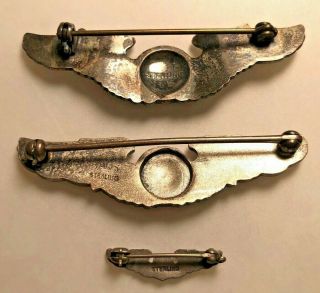 (3) VINTAGE WW2 ARMY AIR CORP ENLISTED CREW WINGS - STERLING PIN BACKS 2