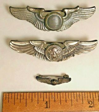 (3) VINTAGE WW2 ARMY AIR CORP ENLISTED CREW WINGS - STERLING PIN BACKS 3