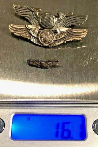 (3) VINTAGE WW2 ARMY AIR CORP ENLISTED CREW WINGS - STERLING PIN BACKS 4