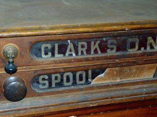 ANTIQUE CLARK ' S SPOOL CABINET Needs TLC TWO DRAWER Sewing 2