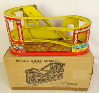 CHEIN 275 1ST EDITION 1949 TIN LITHO WIND - UP ROLLER COASTER - EX.  IN ORIG.  BOX 3