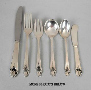 Art Deco Woodlily Sterling Silver 71 Pc.  Flatware Set By F.  W.  Smith Silver Co.
