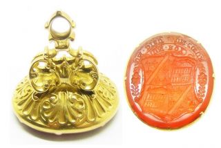 17th Century 18k Gold Carnelian Armorial Fob Seal Sir Edward Lake 1st Baron