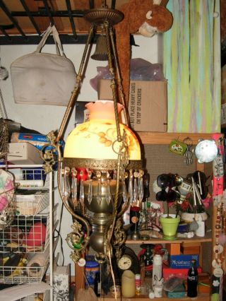 Antique Victorian Hanging Oil/Kerosene Library/parlor lamp electric conversion 2