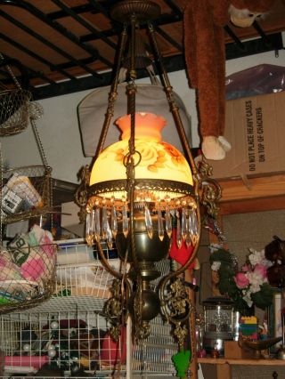 Antique Victorian Hanging Oil/Kerosene Library/parlor lamp electric conversion 3
