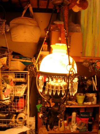 Antique Victorian Hanging Oil/Kerosene Library/parlor lamp electric conversion 4