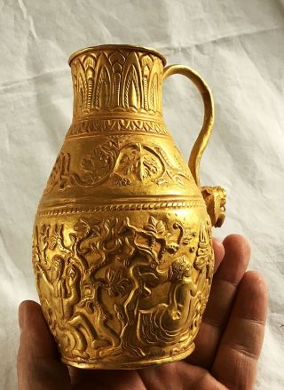 Rare Solid Gold Near Eastern Scythian Adam Eve Ceremonial Jug X 139.  7 Grms 23ct