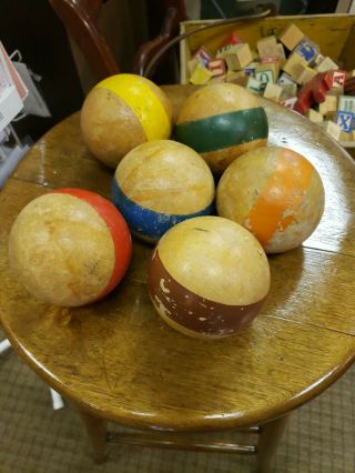 Old Vintage Antique Primitive Wood Balls Croquet