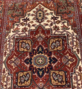 Authentic Hand Knotted Heriz Serapi Wool Area Rug 4 x 6 Ft 4