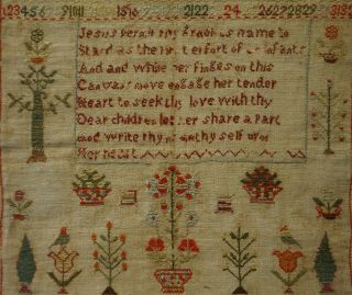 MID 19TH CENTURY MOTIF & VERSE SAMPLER BY ELIZABETH KILVERT AGED 11 - c.  1840 10