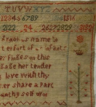 MID 19TH CENTURY MOTIF & VERSE SAMPLER BY ELIZABETH KILVERT AGED 11 - c.  1840 5