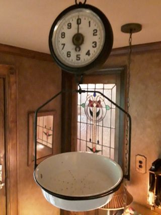 Hanging Scale From The 50 ' s R.  H.  FORSCHNER WITH ENAMELWARE Pan 30lb Rare 2
