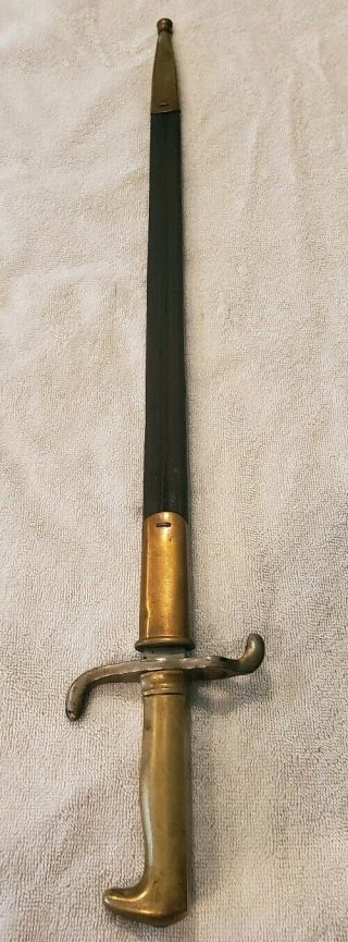 Antique Bayonet,  Brass Handle,  W/ Scabbard