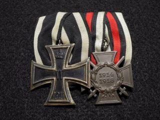 Wwi German Iron Cross Second Class & Hindenburg Cross Swords Parade Mount
