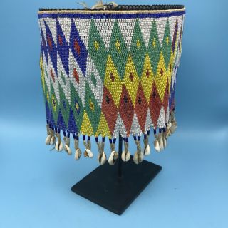 African Art Kirdi Apron Beaded Cache Sexe Pikuran Cameroon,  Display Stand Decor