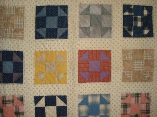Antique Patchwork Shoofly Quilt Hand Quilted Mustard Cheddar Navy Pink 64 X 77