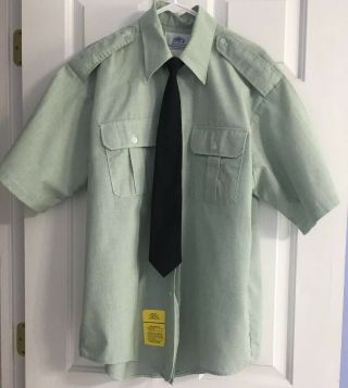 Army Green Class A And B Short Sleeve Dress Shirt Sz 17 With Black Tie Clip On