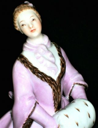 Antique Austria Wien Royal Vienna Augarten Lady Skater W/muff Porcelain Figurine