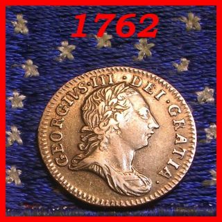 1762 British Silver Three Pence No Half Penny Colonial Revolutionary War Coin