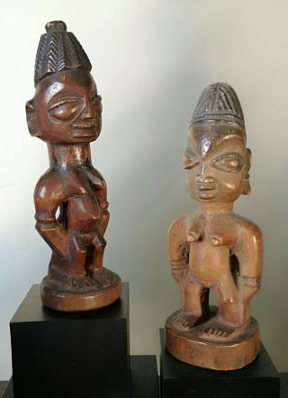 Two Good Old Nigerian Yoruba Carved Wooden Tribal Ibeji Female Twin Figures