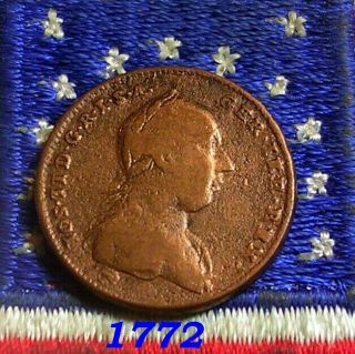 Hessian Soldier 1772 W Austrian 1/2 Kreuzer Colonial Revolutionary War Era Coin