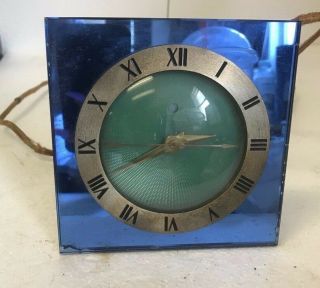 Art Deco Telechron 1940s Blue Glass Electric Clock -
