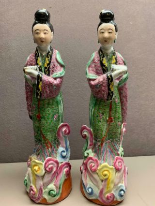 Early 20th Century Female Chinese Famille Rose Porcelain Figurines