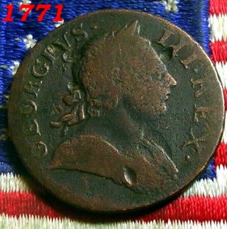 1771 George Iii Half Penny Colonial Daysof Old American Revolutionary War Coin
