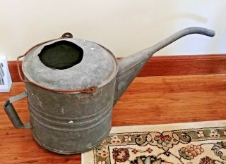 Vintage Primitive Galvanized Metal Garden Flower Watering Can Long Spout And Han