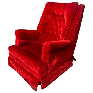 Vintage Mid Century Red Velvet Tuft Lounge Chair