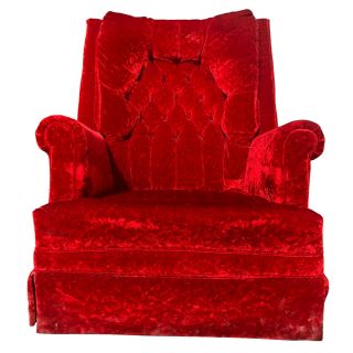 Vintage Mid Century Red Velvet Tuft Lounge Chair 2