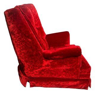 Vintage Mid Century Red Velvet Tuft Lounge Chair 3